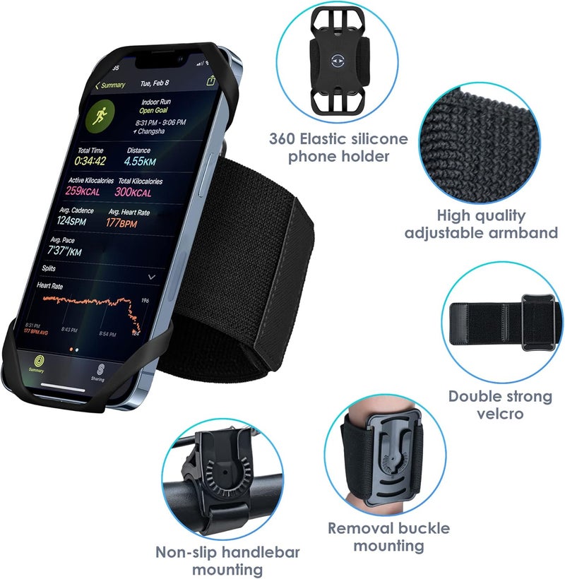 Cikyner Running Armband, 3 in 1 360° Rotatable & Detachable Sports/Bicycle Phone Holder for 4.5-7'' Smartphones, Ideal for Gym, Jogging, Hiking - Image 4